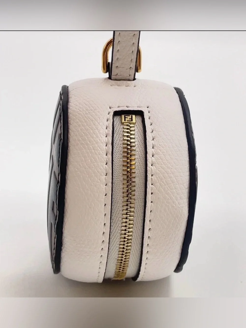 NEW Fendi White Leather Round Coin Case with Brown & Black FF Motif